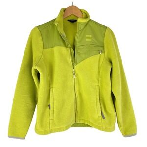 Lands End Thermacheck 300 Fleece Jacket Women S Lime Green Gorpcore Full Zip